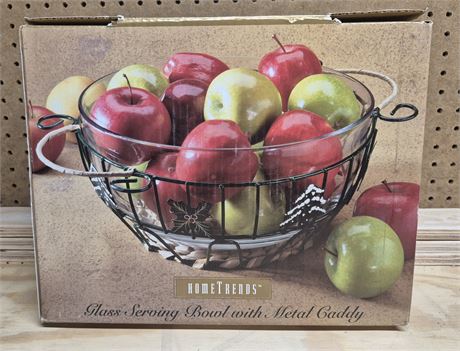 Glass Serving Bowl With Metal Caddy