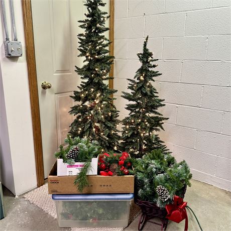 4 FT & 5.5 FT Pre-Lit Christmas Trees and Garland Decor