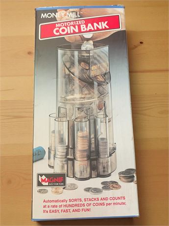 Magnif Money Mill Motorized Coin Sorter Bank In Original Box