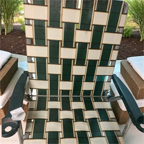 Vintage Aluminum Webbed Lawn Chair (Green & White)