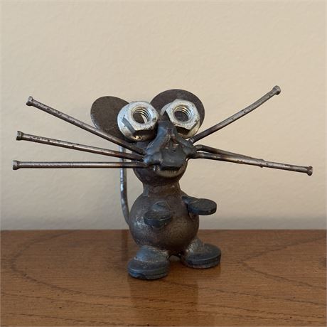 Handmade Industrial Scrap Metal Art Mouse Sculpture
