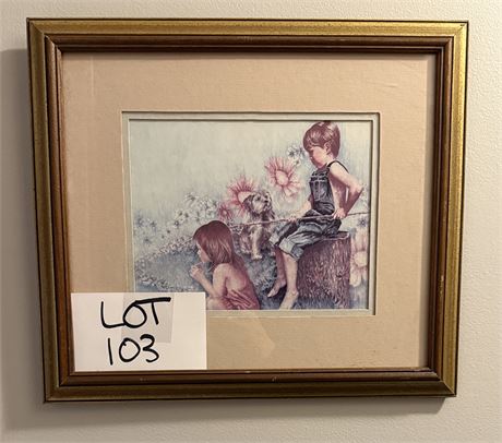 Vintage Home Wall Decor Matte Print “Children” 14” X 16” Framed