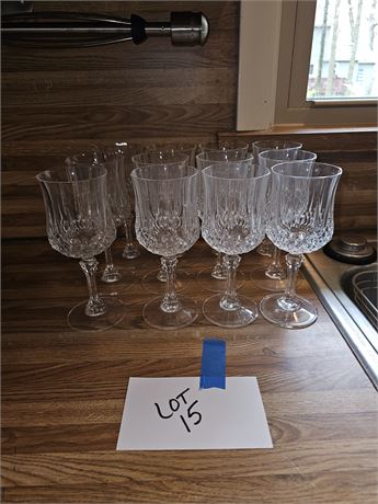 Set of 12 Crystal Stem Wine Glasses