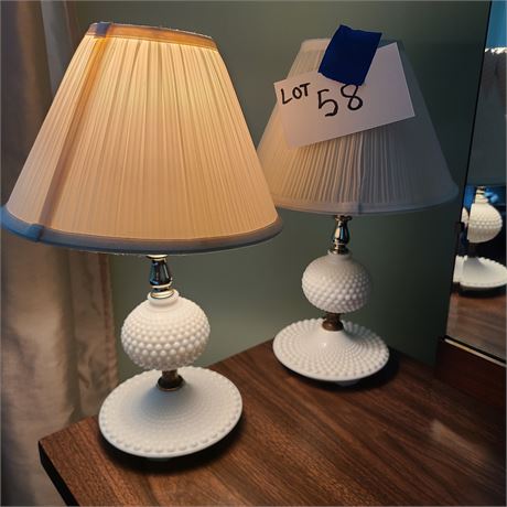 (2) Matching Milk Glass Hobnail Lamps