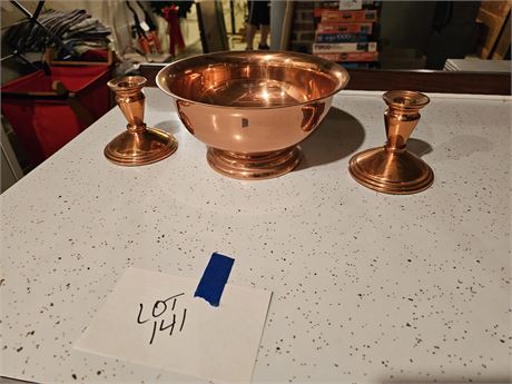 Copper Craft Guild Bowl & Candle Sticks