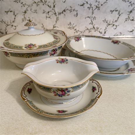 Lovely Footo China Japan Serving Dishes - Covered Dish, Gravy Boat & More