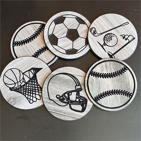 Sports Themed CNC Engraved 4” Vinyl Drink Coasters