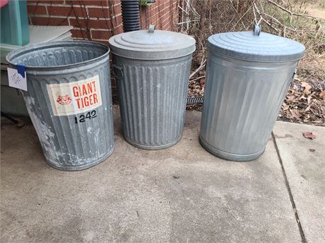 (3) Galvanized Trash Cans