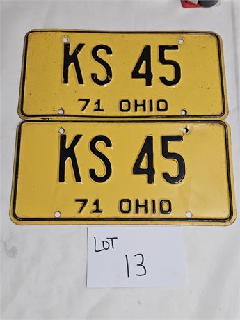 Vintage Ohio 1971 License Plates