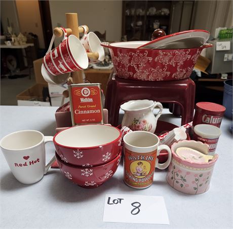 Mixed Decor Lot- Harry&David, Blue Harbor Lidded Roaster, Tins, Mugs & More