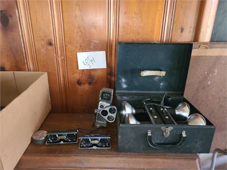 Vintage Camera Lot-Bell & Howard 8mm Movie Camera/Hadson Binoculars & Light