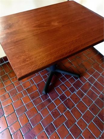 Oak Breakroom/DiningTable W/Black Metal Pedestal Base