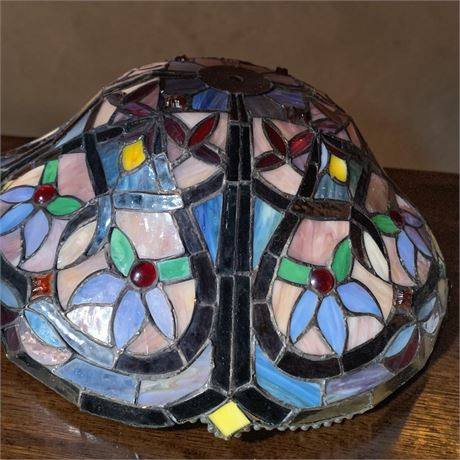Tiffany-Style Stained Glass Lamp Shade W/Floral & Jewel Design