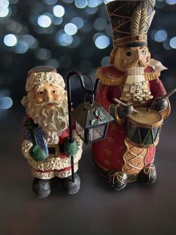 Plaster Toy Soldier & Santa Claus Solar Light Christmas Decor - Set of 2