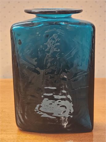 Vintage Turquoise Dansk Hand Blown Glass Vase