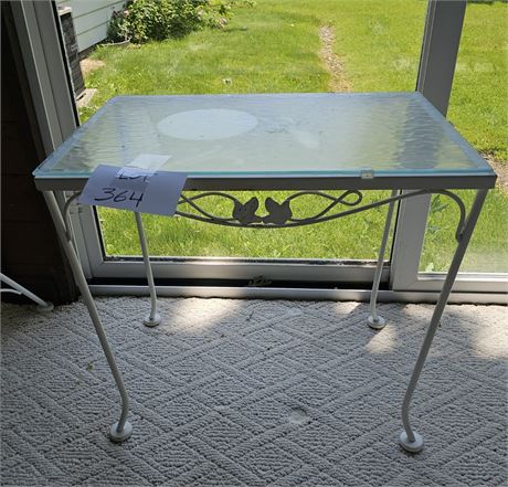 Vintage Metal/Frosted Top Outdoor Side Table