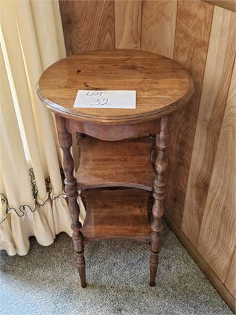 Antique Circular Wood Three Tier Accent Side Table