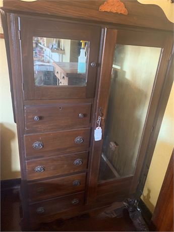 Antique Oak Wardrobe Chifferobe Storage
