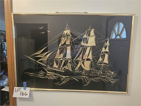 Black & Gold Ship Acrylic Wall Art