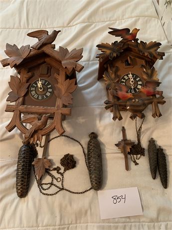 Vintage 1970s “Nesting Birds” Cuckoo Clocks Made in Germany Light Wood Finish