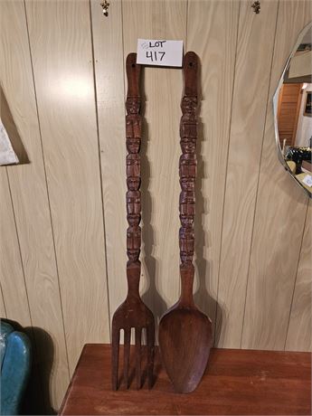 MCM 1970's Era Large Wood Spoon & Fork