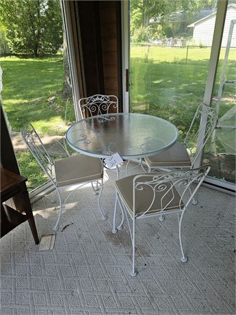 Vintage Metal & Froster Glass Outdoor Table & Chairs