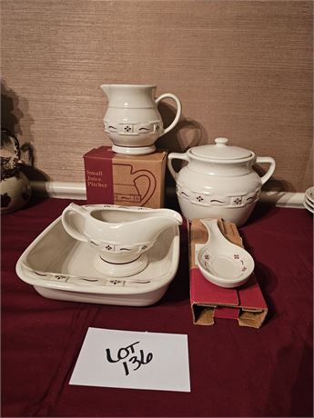 Longaberger Pottery - Red Traditions Lidded Cookie Jar/Pitcher/Gravy Boat & More