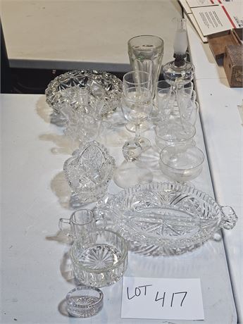 Mixed Clear Glass Lot: Bowls / Divider Server / Wine & More