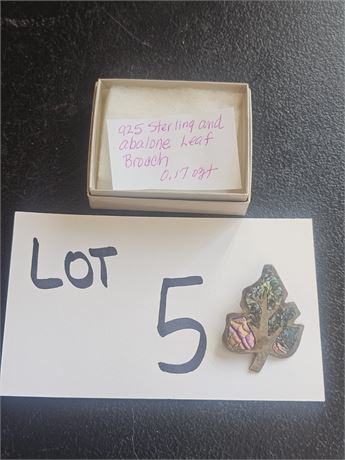 Sterling & Abalone Leaf Brooch 0.17 OZT