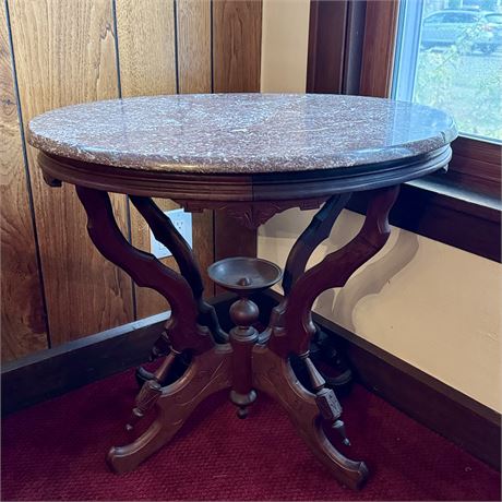 Antique Carved Wood Marble Top Side Table