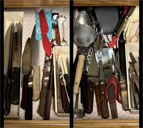 Kitchen 2-Drawer Cleanout: Mixed Cutlery and Utensils