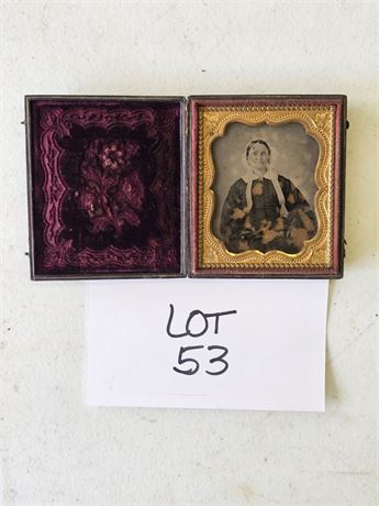 Antique Tin Type Female Subject Photos 1860's Era With Frame