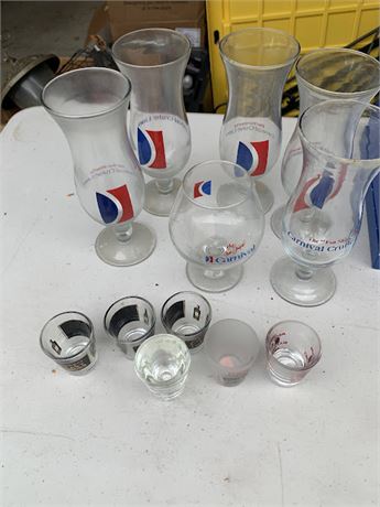 Carnival Cruise Lines "The Fun Ships" Daquirri Glasses & Shot Glass Collection