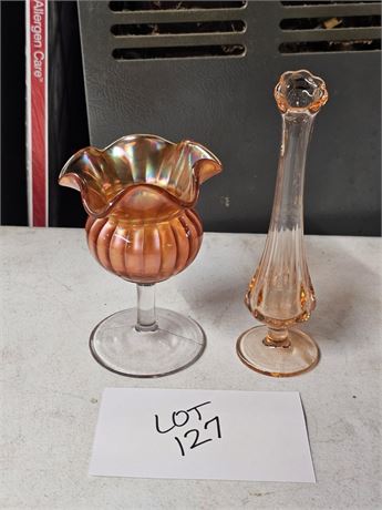 Fenton Pink Swung Vase & Fenton Marigold Carnival Compote