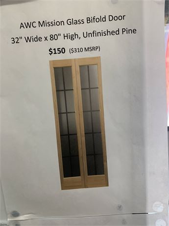 AWC Mission Glass Bifold Door In Unfinished Pine 32" W x 80" H