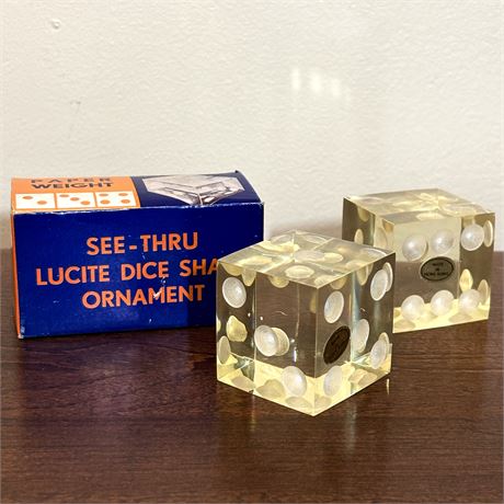 Retro Lucite Dice Paperweight w/ Original Box