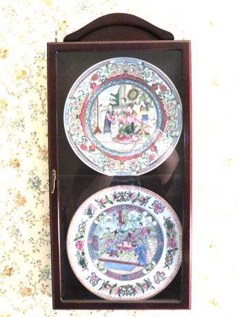 Wall Display Case, 2 Oriental Plates