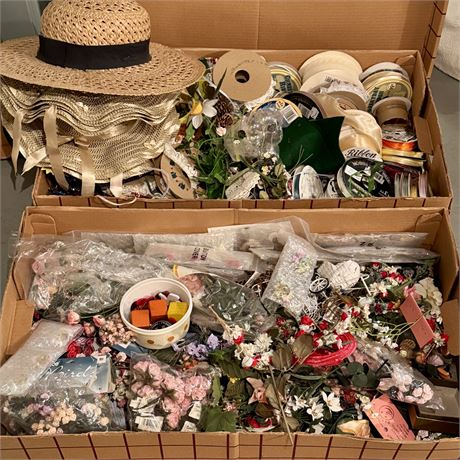 Large Crafting Lot - Ribbon, Flowers, Miniatures & MUCH MORE