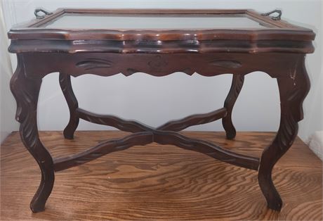 Queen Anne Style Coffee Table With Glass Tray Top