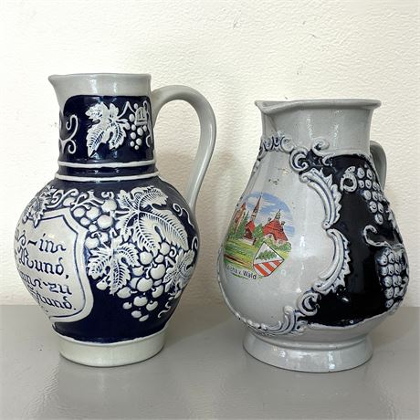 Glazed Cobalt Blue German Stoneware Pitchers