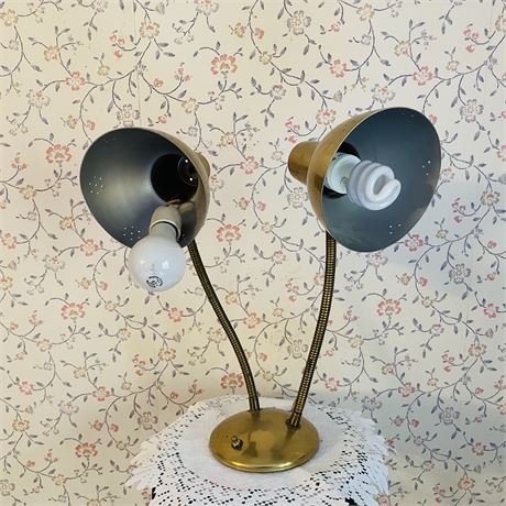 Vintage Brass Double Gooseneck Desk Lamp