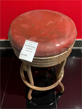 Maroon Upholstered/Padded Metal Swivel Bar Stool (Vintage)