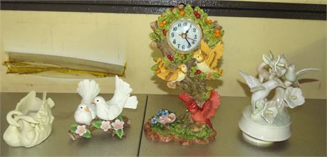 Bird Music Box, Clock, Figurines