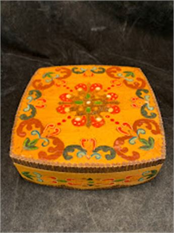 Vibrantly Colored Bulgarian Wood Jewelry Trinket Keepsake Box Made In Bulgaria