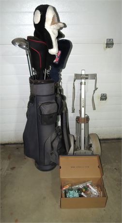 Golf Clubs, Cart, Tees