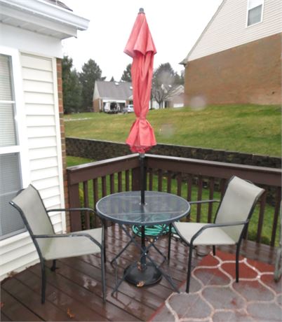 Folding Outdoor Table, Umbrella, 2 Chairs