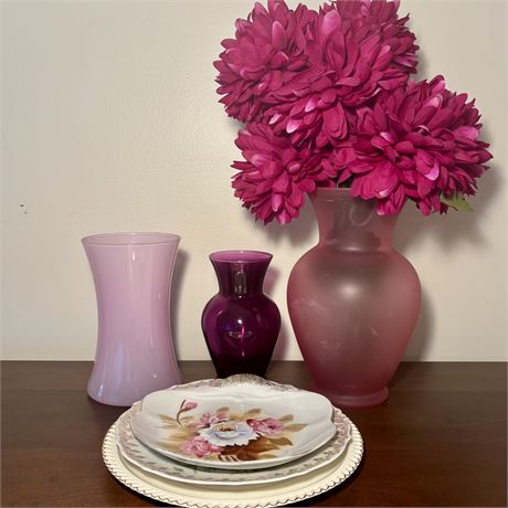 Decorator's Bundle w/ Coordinated Glass Vases and Collector's Plates