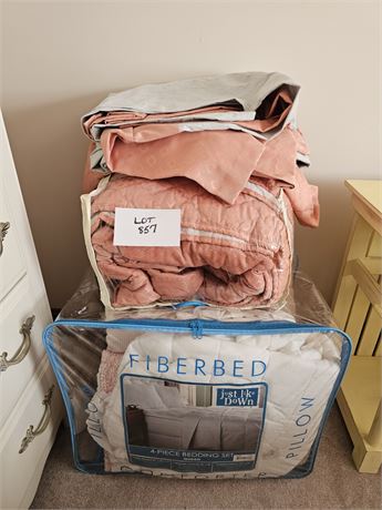 Queen Size Bedding - Comforters, Coral Texture Comforter & Solid White