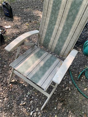 Green & White Striped Folding Canvas Outdoor Lawn Chairs - Lot of 2