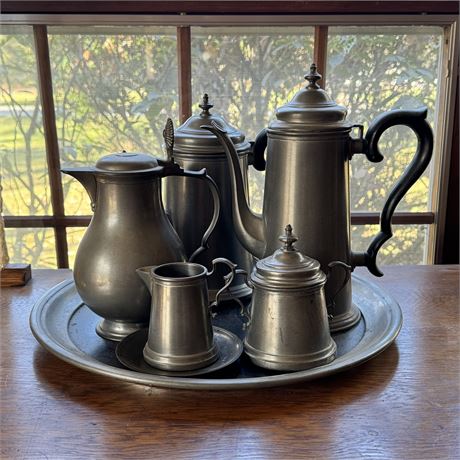 Vintage Pewter Tea/Coffee Set w/ Tray and Extra Pot